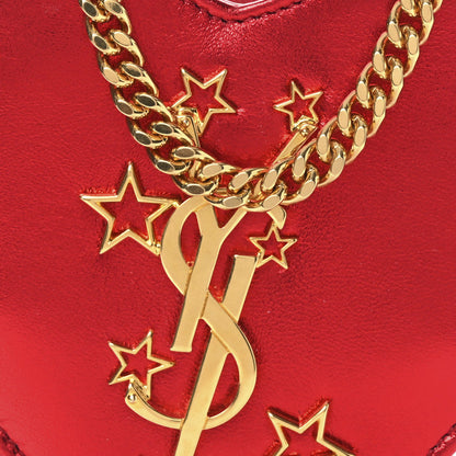 Metallic Lambskin Small Love Heart Chain Bag Red