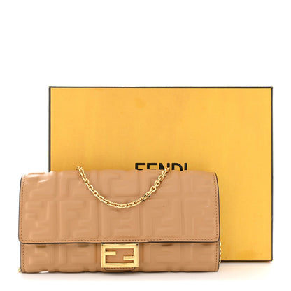 Nappa Matisse FF Embossed Continental Wallet On Chain Miele Scuro