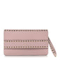 Pebble Calfskin Rockstud Side Slip Wristlet Clutch Water Rose
