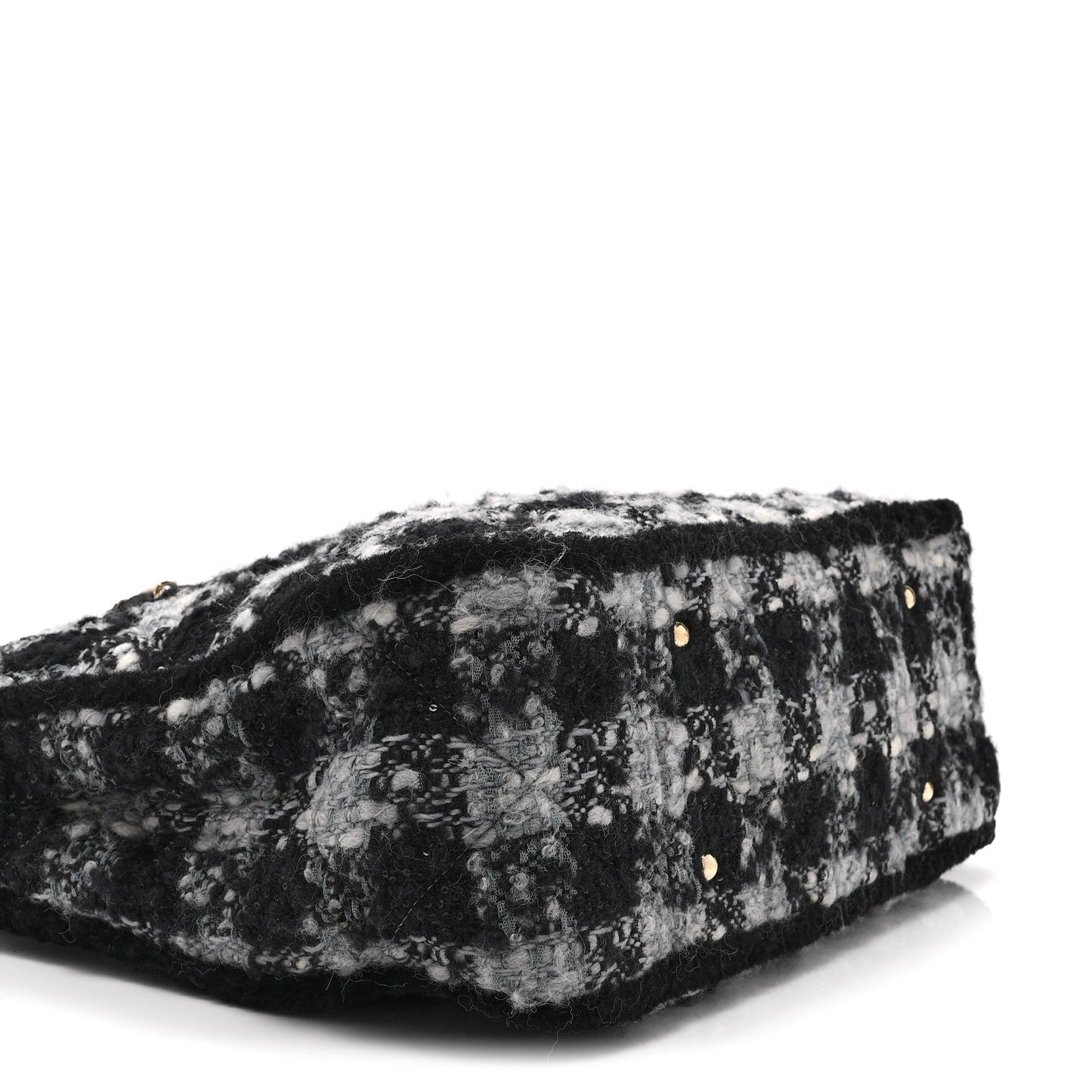 Tweed Shearling Quilted Lambskin Shopping Tote  Black Grey