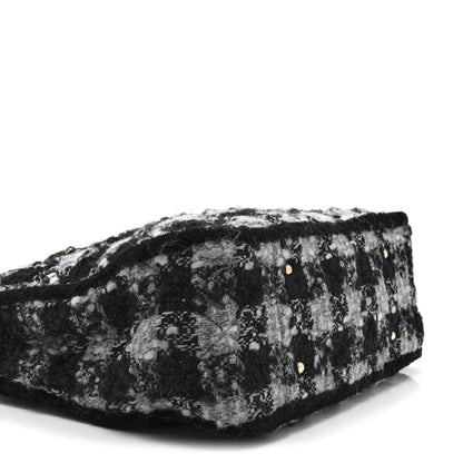 Tweed Shearling Quilted Lambskin Shopping Tote  Black Grey