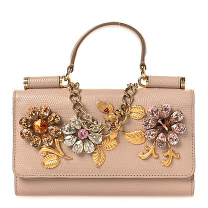 Stampa Iguana Mini Miss Sicily Chain Phone Case Wallet Beige