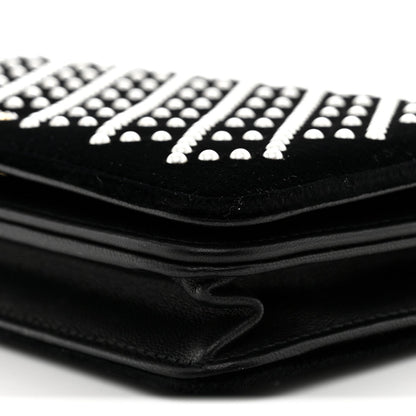 Velvet Pearl Diamond Embellished Wallet On Chain WOC Black