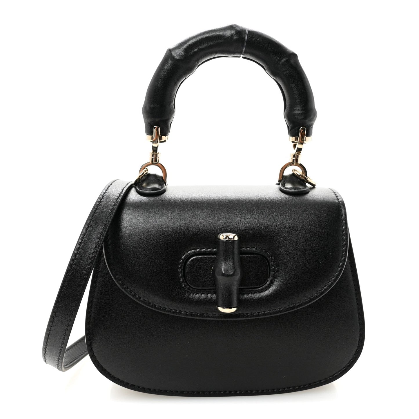 Boarded Dyana Lux Calfskin Mini Bamboo 1947 Top Handle Bag Black