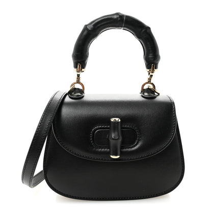 Boarded Dyana Lux Calfskin Mini Bamboo 1947 Top Handle Bag Black