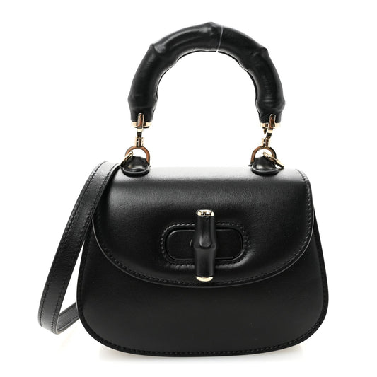 Boarded Dyana Lux Calfskin Mini Bamboo 1947 Top Handle Bag Black