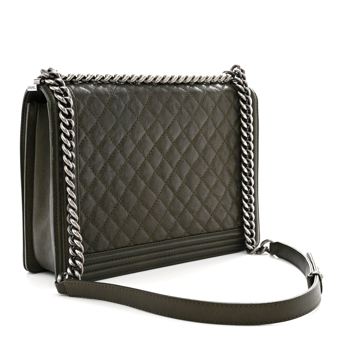 Calfskin Quilted Large Boy Flap Green