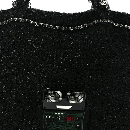 Tweed Resin Strass Large Robot Shopping Bag Black