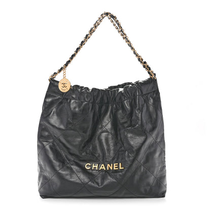 Shiny Calfskin Quilted Chanel 22 Black