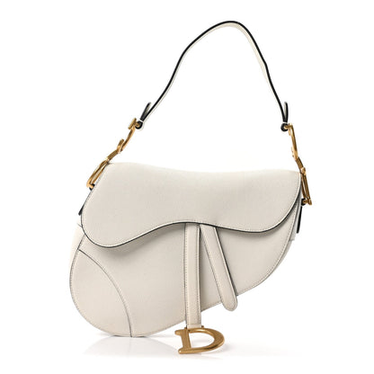 Grained Calfskin Saddle Bag White