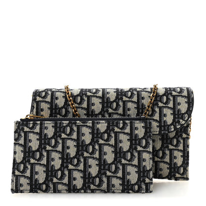 Oblique Saddle Chain Long Wallet Blue