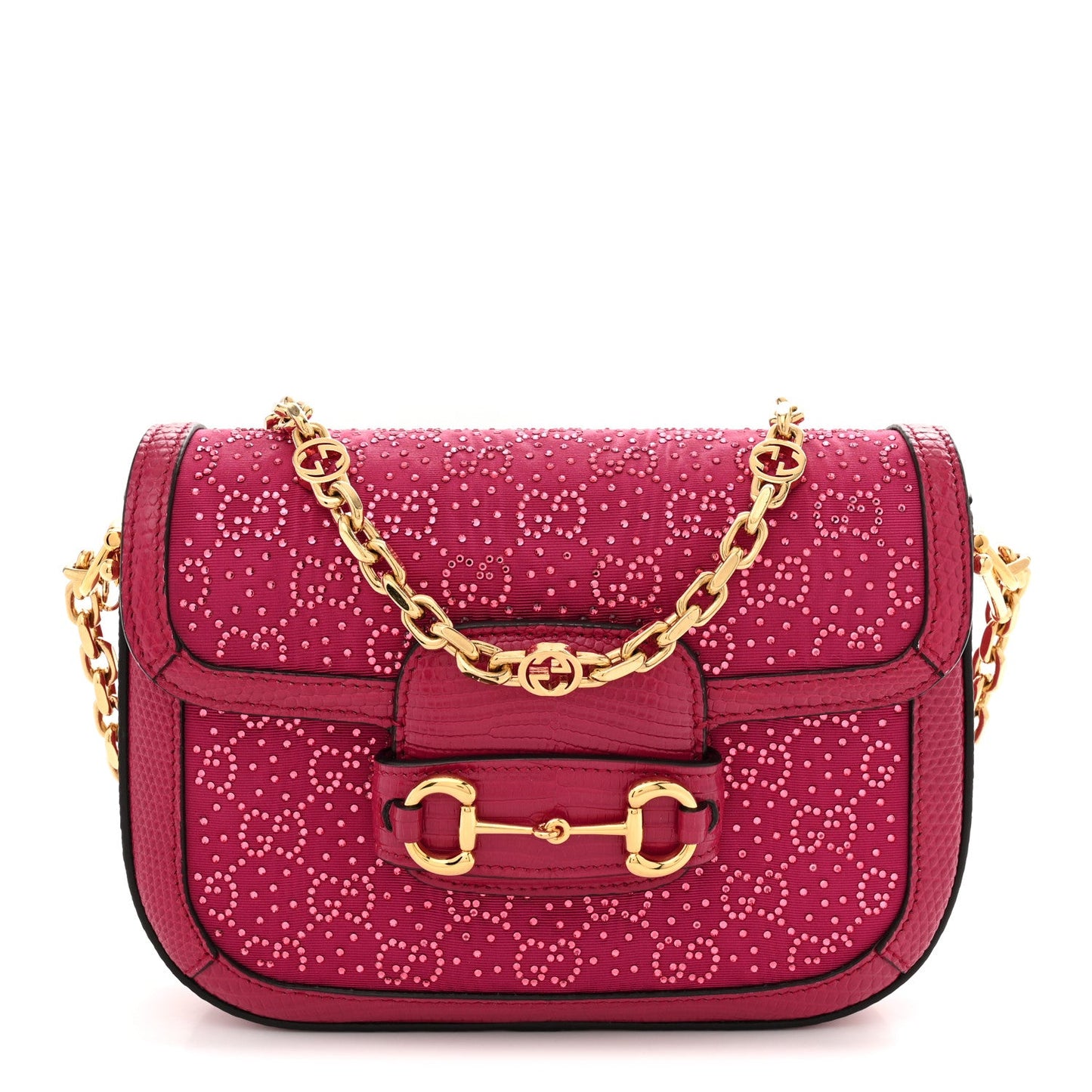 Canvas Calfskin Crystal GG Monogram Snakeskin Mini Horsebit 1955 Shoulder Bag Pink