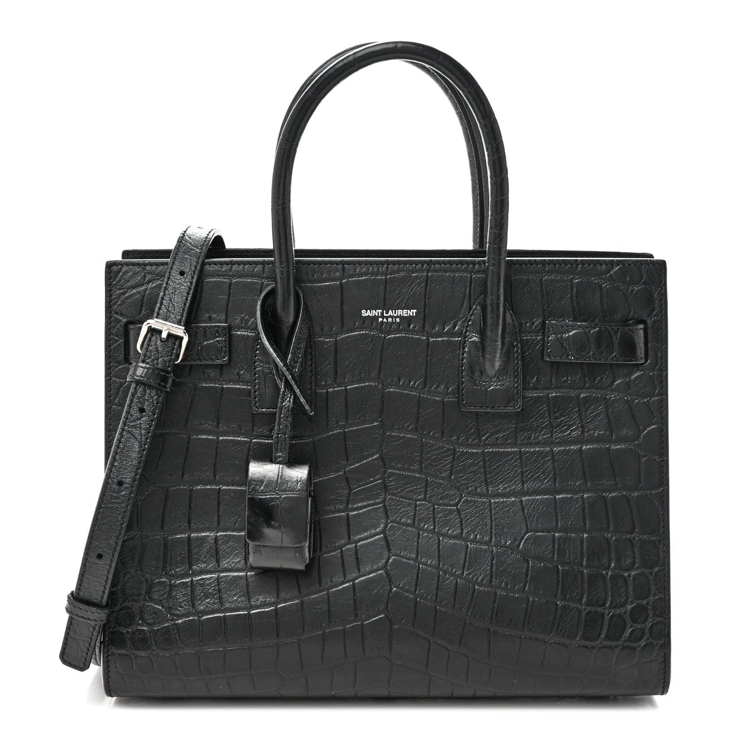 Calfskin Crocodile Embossed Baby Sac De Jour Black