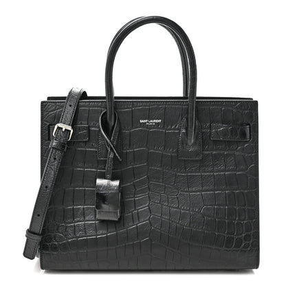 Calfskin Crocodile Embossed Baby Sac De Jour Black