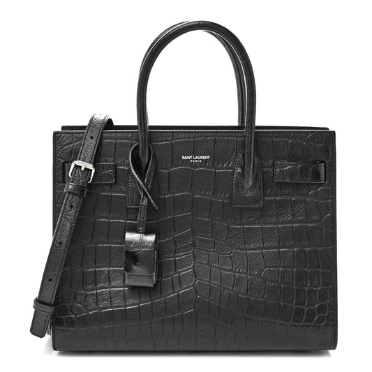 Calfskin Crocodile Embossed Baby Sac De Jour Black