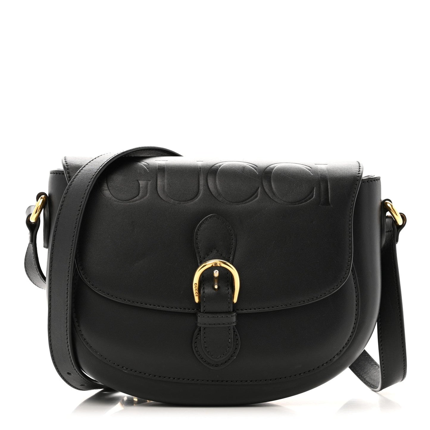 Charisma Calfskin Gucci Embossed Shoulder Flap Bag Black
