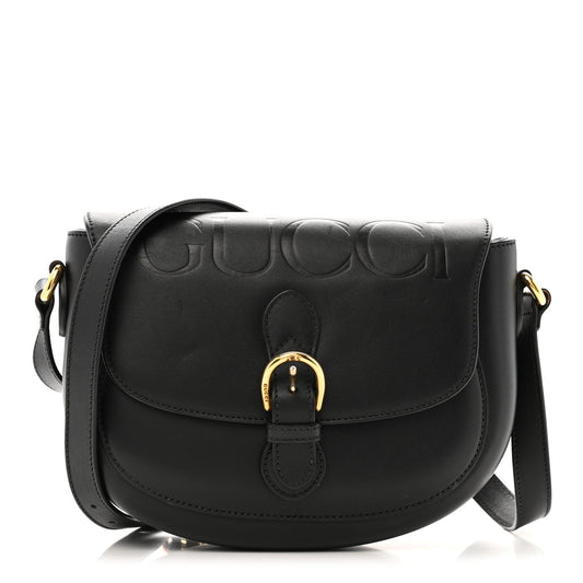 Charisma Calfskin Gucci Embossed Shoulder Flap Bag Black