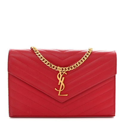 Grain De Poudre Matelasse Chevron Monogram Chain Wallet New Red