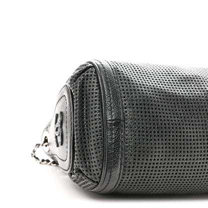 Calfskin Perforated Pulley Shoulder Bag Black