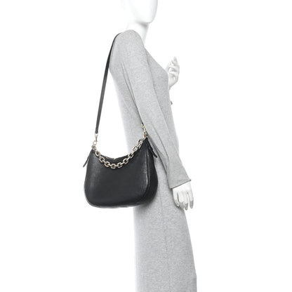 GG Grainy Calfskin Emblem Large Half Moon Shoulder Bag Black