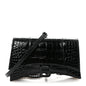 Shiny Calfskin Monochrome Crocodile Embossed Small Hourglass Evening Chain Bag Black