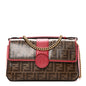 Vitello Grace Glazed Fabric FF 1974 Double F Shoulder Bag Fragola Mogano Panna