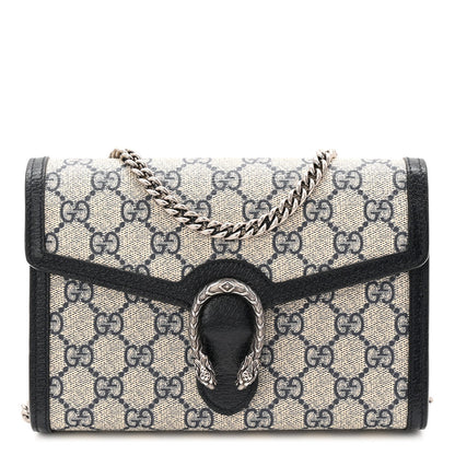 GG Supreme Monogram Textured Dollar Calfskin Mini Dionysus Chain Wallet Beige Blue