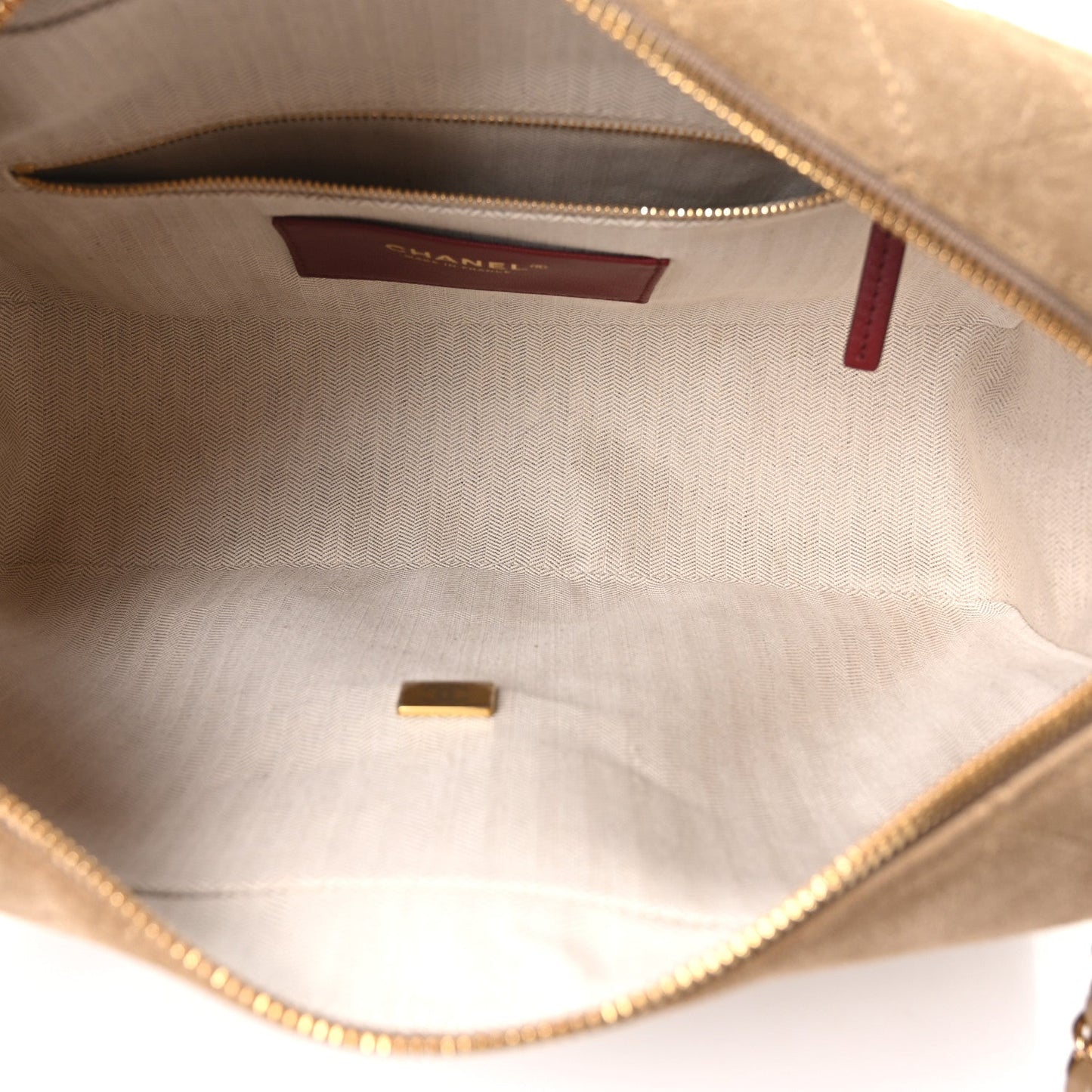 Suede Calfskin Maxi Camera Case Dark Beige