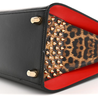 Calfskin Patent Leopard Spiked Medium Paloma Black