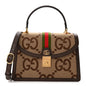 Monogram Jumbo GG Textured Dollar Calfskin Web Small Ophidia Padlock Top Handle Bag Camel Ebony New Acero