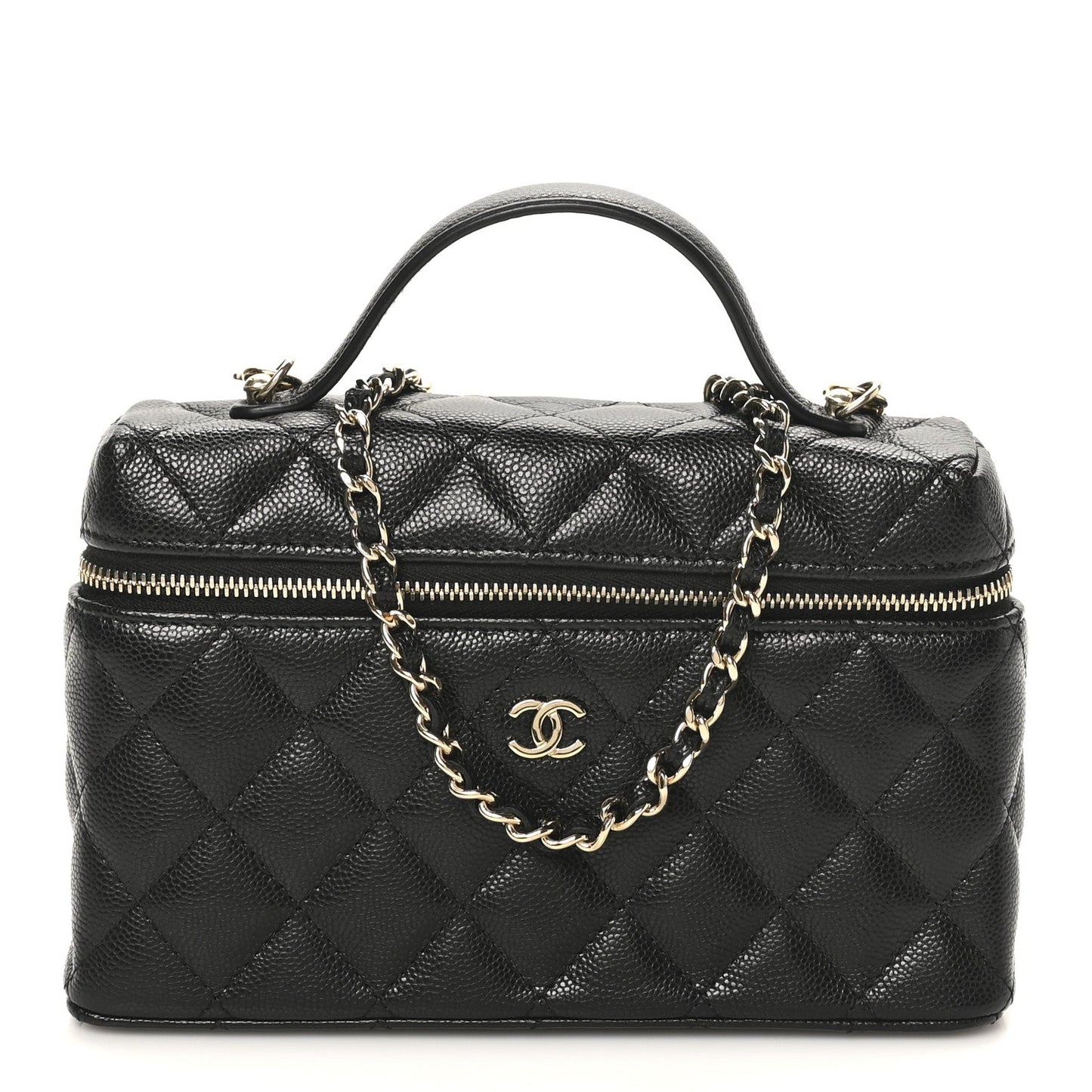 Caviar Quilted Top Handle Slim Vanity With Chain Black