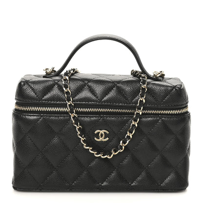 Caviar Quilted Top Handle Slim Vanity With Chain Black