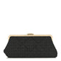 Tweed Quilted Kiss Lock Clutch Black