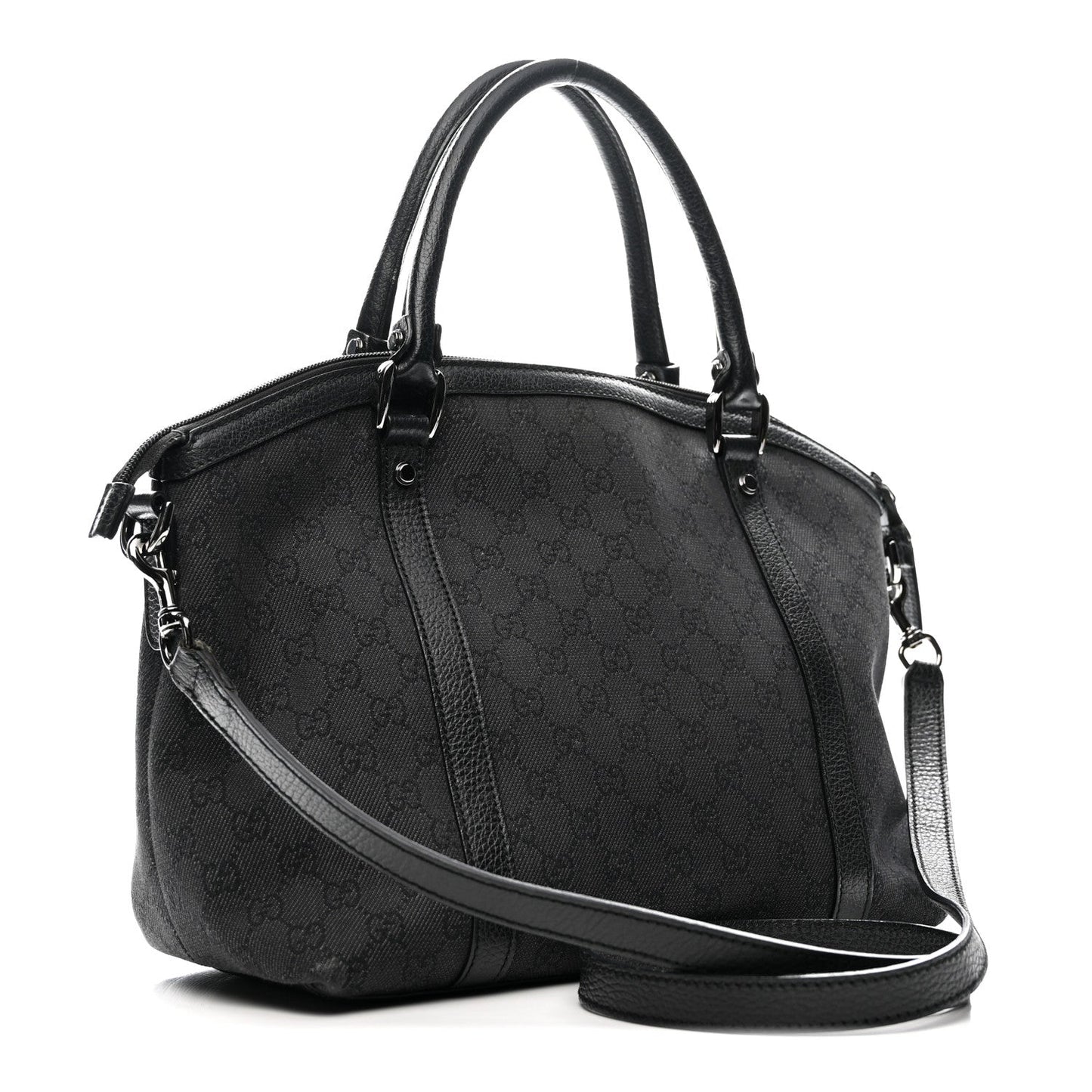 Nylon Monogram Medium GG Charm Dome Satchel Black