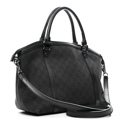 Nylon Monogram Medium GG Charm Dome Satchel Black