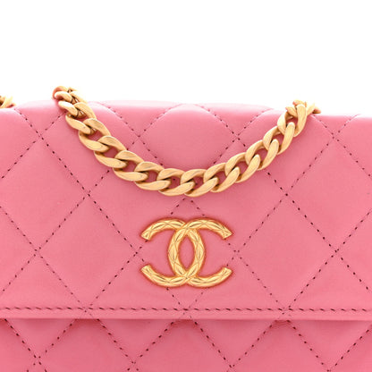 Lambskin Quilted Pillow Crush Flap Phone Holder With Chain Pink