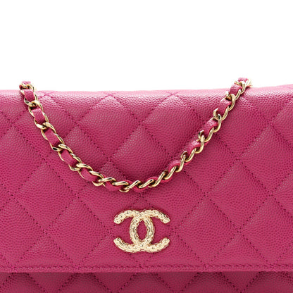 Caviar Quilted Chain Embossed CC Wallet On Chain WOC Fuchsia