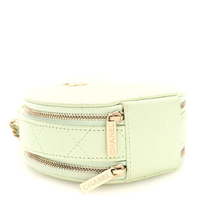 Caviar Quilted Round Handle With Care Vanity With Chain Light Green