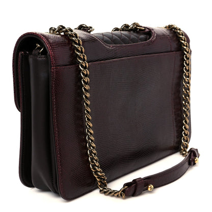 Lizard Lambskin Quilted Large Perfect Edge Flap Burgundy