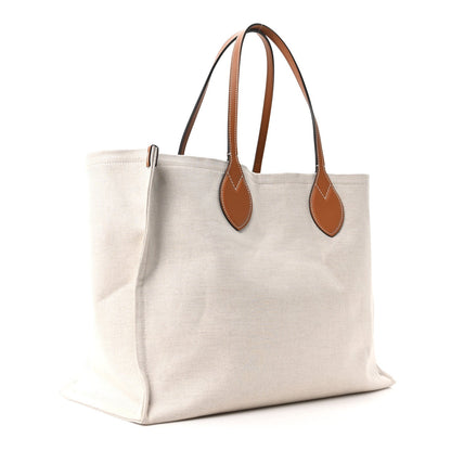 Canvas Calfskin Logo Maxi Tote Bag Beige Light Brown
