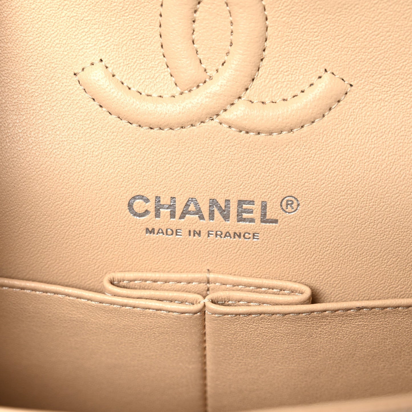 Caviar Quilted Small Double Flap Beige