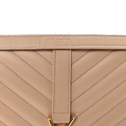 Grain De Poudre Matelasse Chevron Large Monogram Satchel Dark Beige
