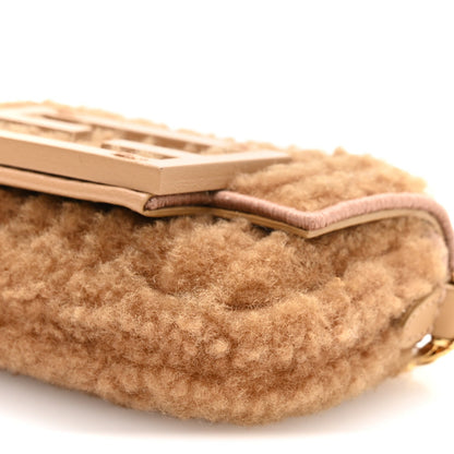 Shearling Nano Maxi Buckle Baguette Charm Camel