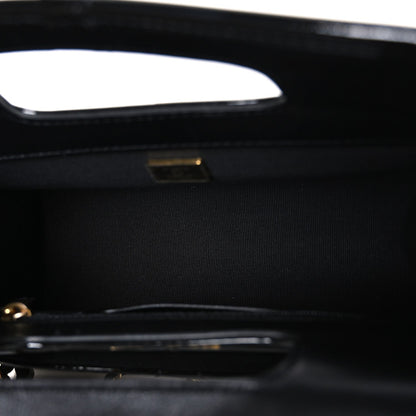 Patent Quilted Mini Graphic Catch Flap Black