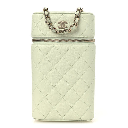 Caviar Quilted Phone Holder With Chain Light Green