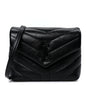Calfskin Y Quilted Monogram Monochrome Toy Loulou Crossbody Bag Black