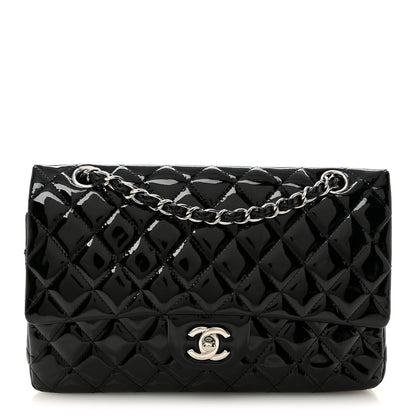 Patent Quilted Medium Double Flap Black