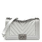 Metallic Caviar Chevron Quilted Medium Boy Flap Silver