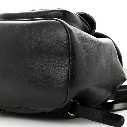 Glazed Aged Calfskin Quilted Small Duma Drawstring Backpack Black