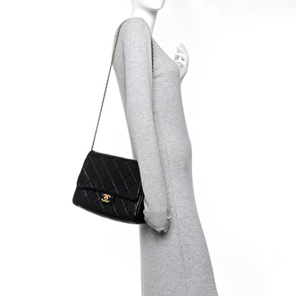Lambskin Quilted Side Flap Black